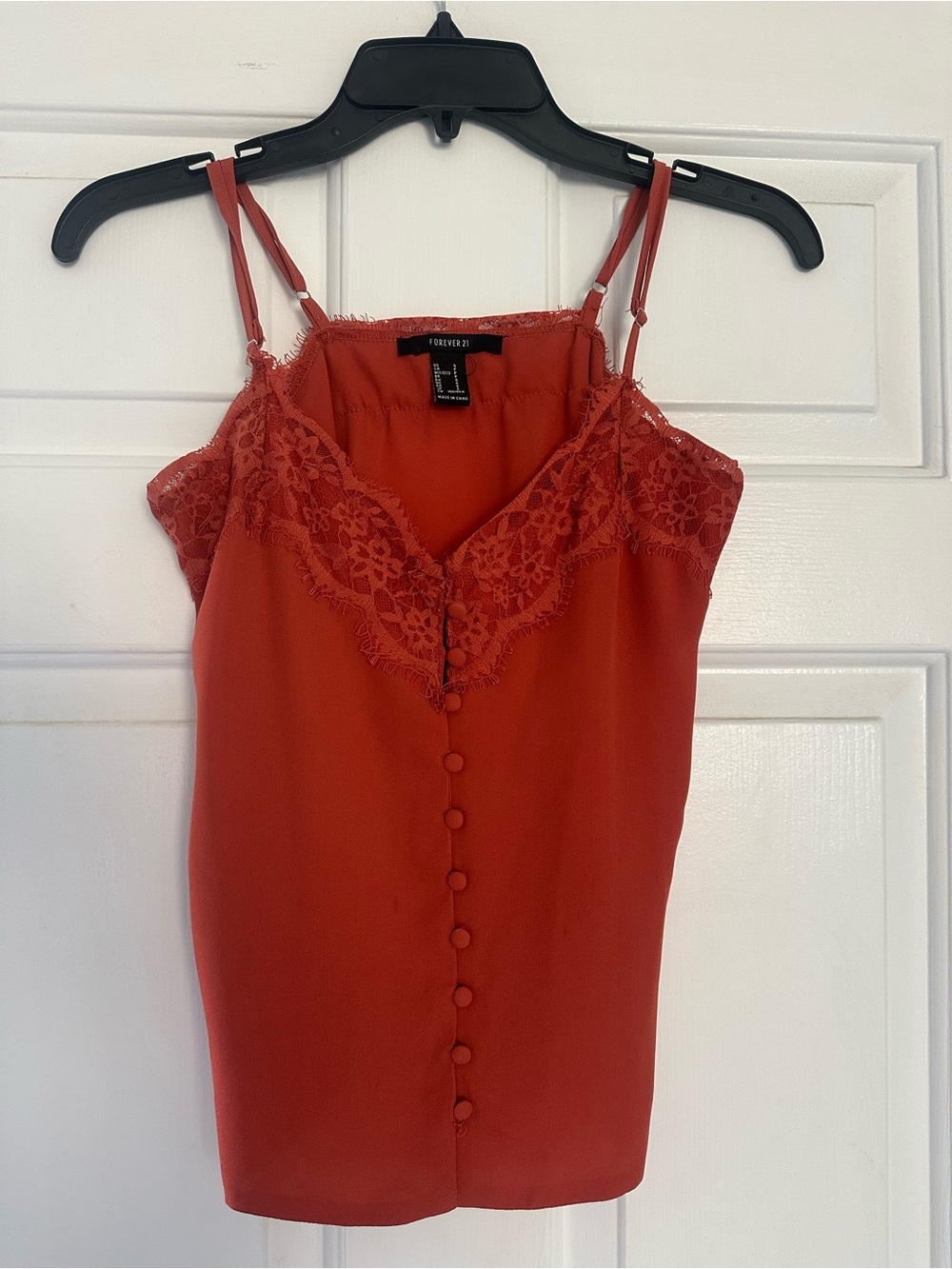 Forever 21 Rust-Red Lace-Trim Button Cami